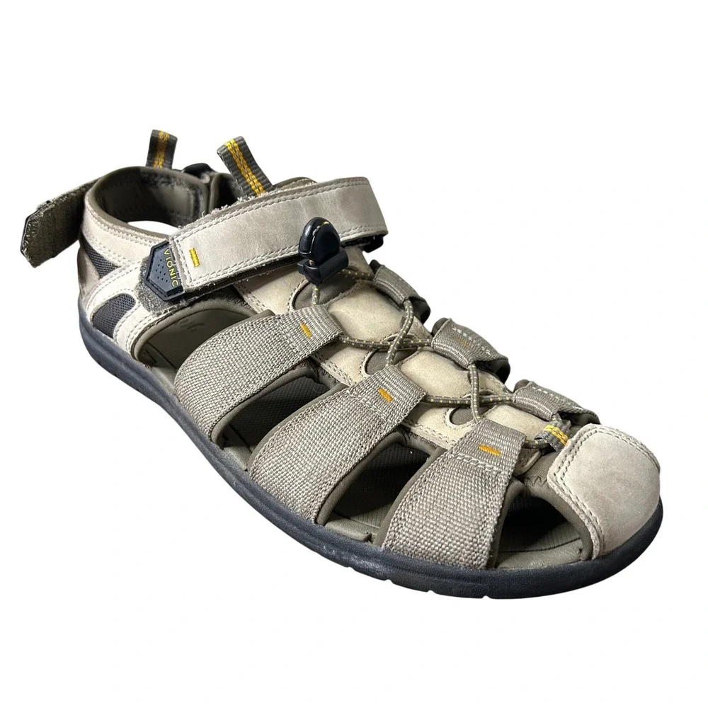 Vionic Nate‎ Mens 11 Taupe Leather Fisherman Sandals Orthotic ASR1595 Walking